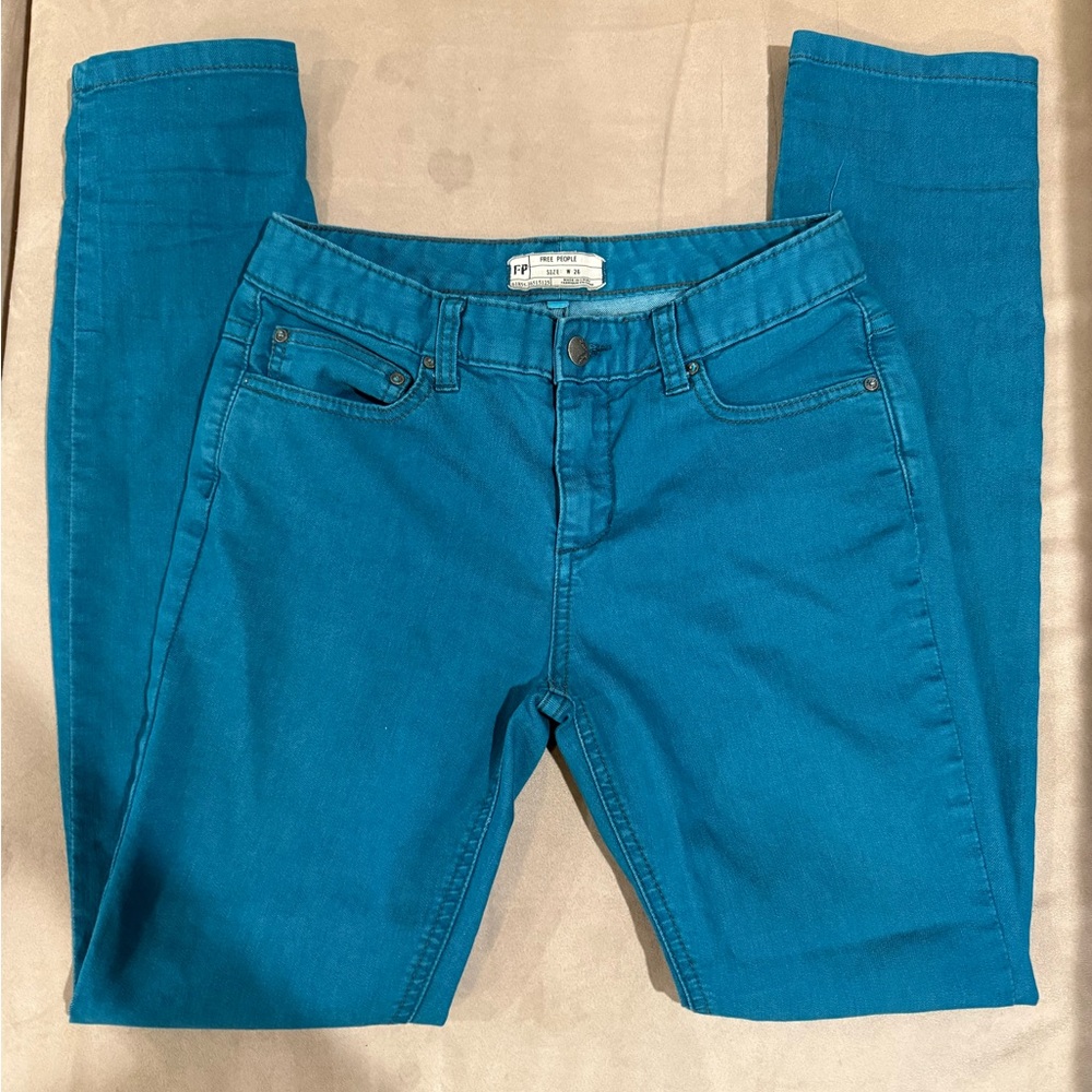 FREE People Women's Teal Skinny Jeans Size‎ 26